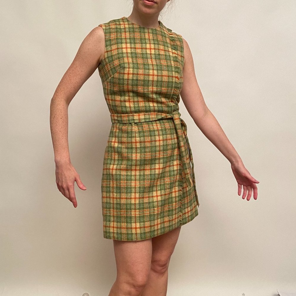Rare Vintage Plaid Wool Romper Dress - Picture 2 of 8